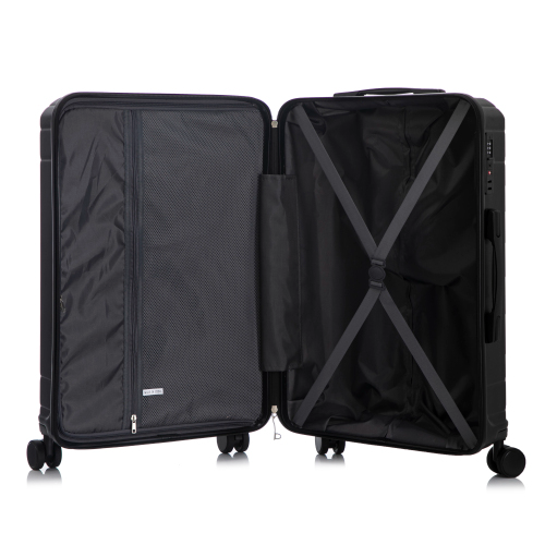 Black open suitcase on a white background