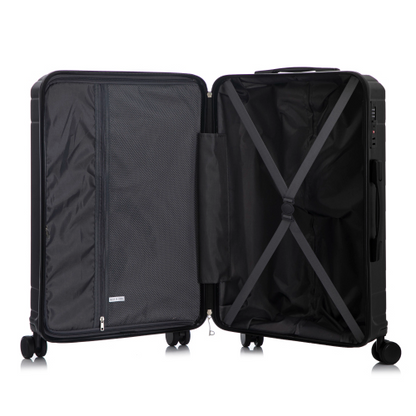Black open suitcase on a white background